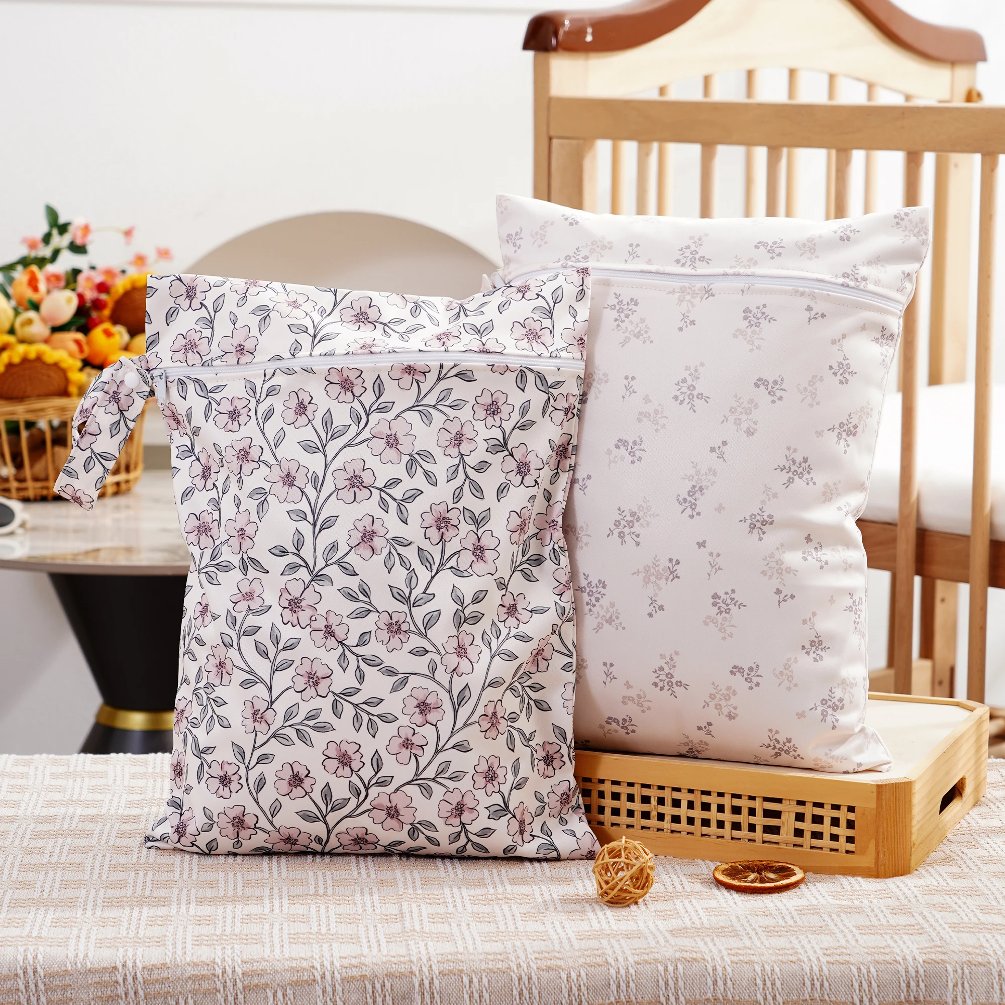 2 Pcs Fashion Printed  Diaper Bag Set, Multifunctional Baby Nappy Changing Tote, Large Capacity Stroller Organizer, Travel Mummy