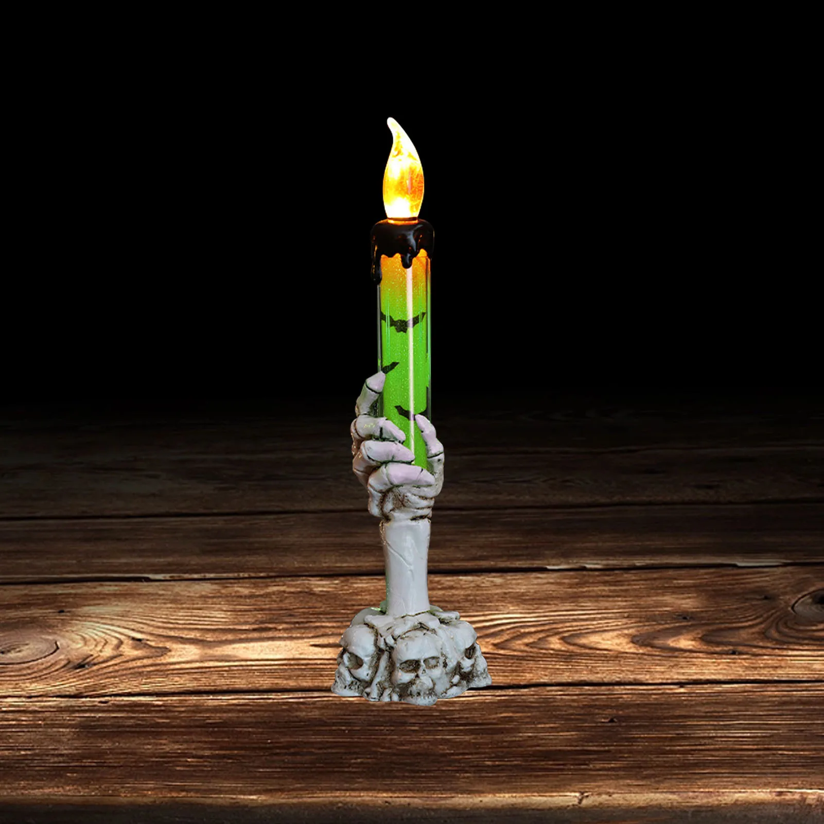 ZK50 Halloween Skull Candle Holder Light Skeleton Ghost Hand Flameless Candle Lamp Party Bar Decoration Lamp Green