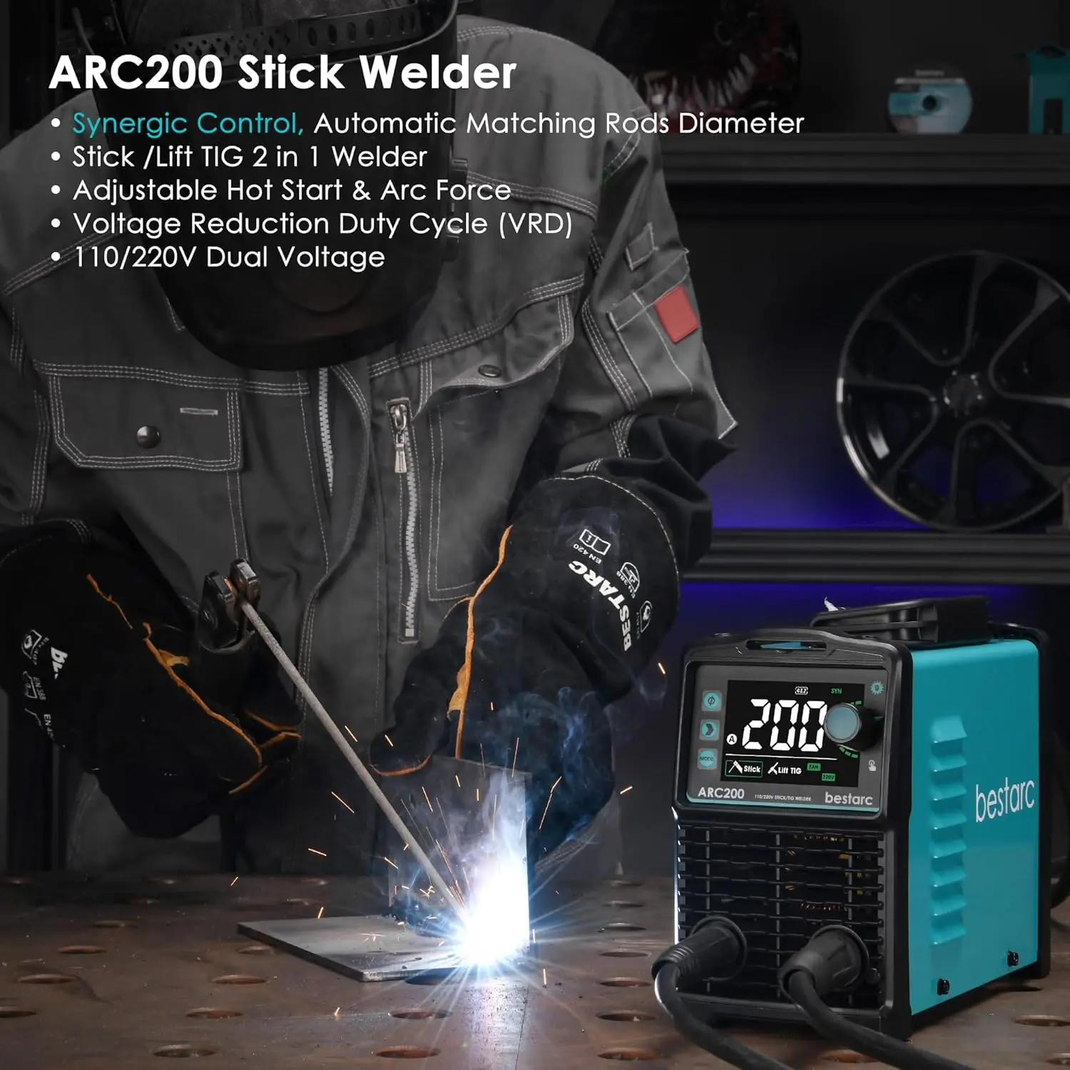 ARC200 9GEN 110V/220V Dual Voltage ARC/Lift TIG Welding Machine, Digital Display Synergic Control Portable MMA Welder Machine wi