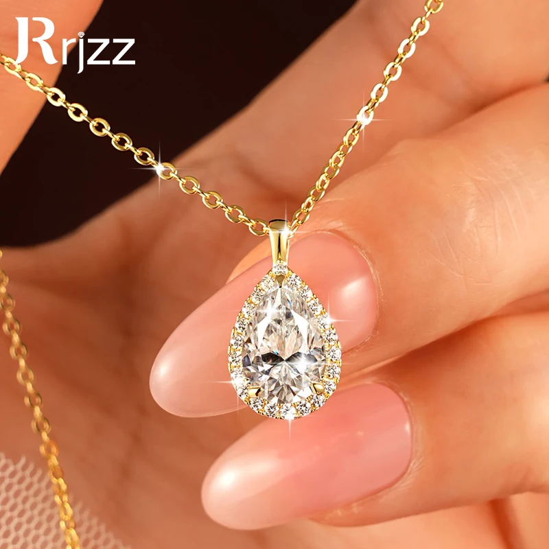 

Rrjzz 2.5CT D-Color Moissanite Halo Pendant Necklace VVS1 7x10.5mm Teardrop Lab Created Diamond Women Necklace GRA Jewelry Gift