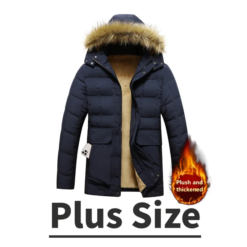 

Men's Heavy-Duty Nordic Winter Hooded Jacket - Thickened Full-Zip Coat with Hood & -like Collar, Large Size (Big & Tall)