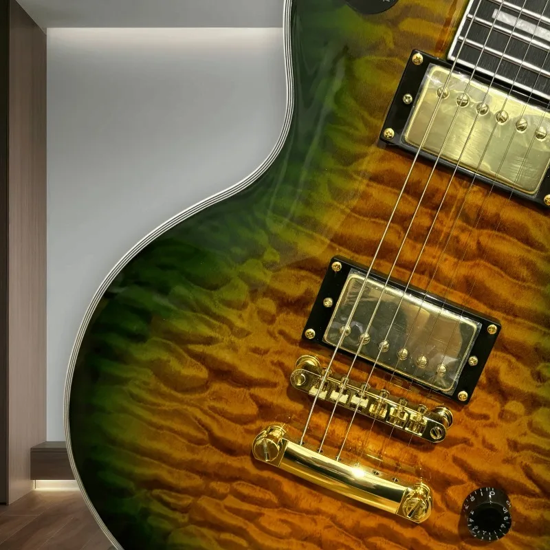 Hot Sales LPQ Style Electric Guitar Green Amber Burst Gold Hardware Two Humbuckers Rock Guitar Performance Beginner Unisex