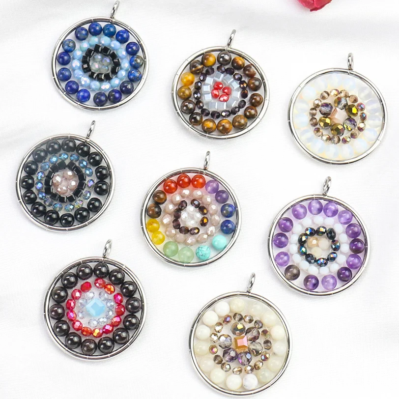 7 Chakra Natural Quartz Energy Stone Pendant Handmade Beads Flower of Life Round Necklace Yoga Meditation Orgone Woman Jewelry