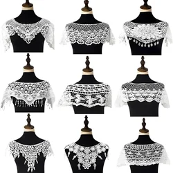 Hollow Crochet Lace False Collar Cape Shell Pattern Pullover Shawl Wrap Tassels Decor Summer Dress Cape Fashion Accessories