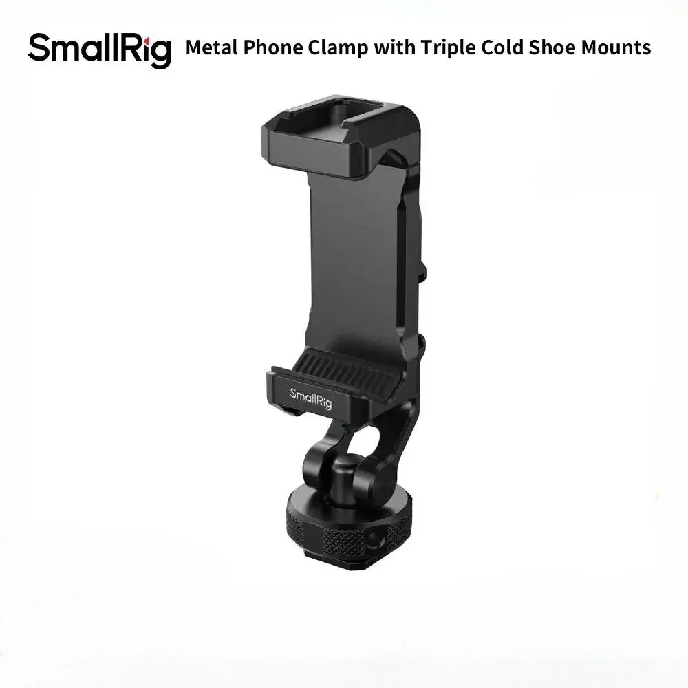 SmallRig 6661 PC-T1 Metal Phone Clamp with Triple Cold Shoe Mounts Flexible Angle Adjustment for SmartPhone 56 to 80mm width