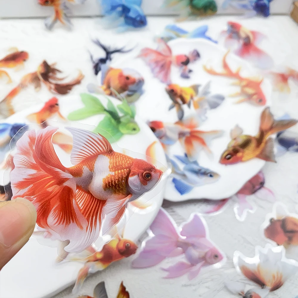 50pcs Cute Goldfish Transparent PET Stickers Decals For Phone Laptop Refrigerator Suitcase DIY Aesthetic Waterproof Stickers