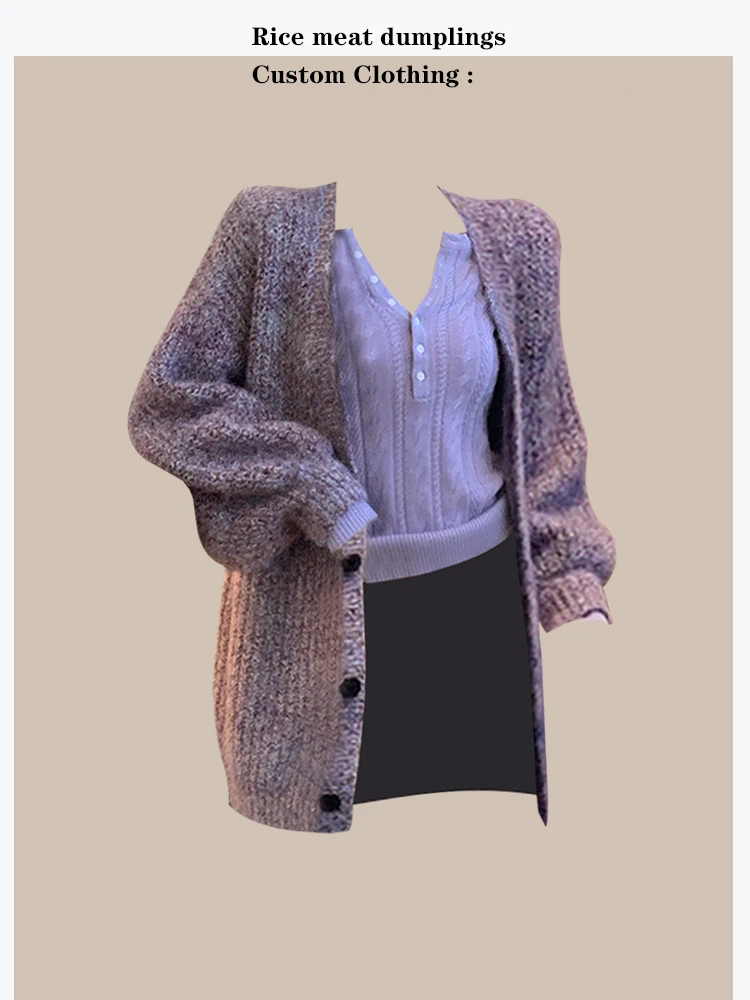 

Women's Knitted Open Cardigan Set Purple Lazy Style Top Warm Long Sleeve V-Neck Loose Fit Winter Autumn Fashion Outerwear