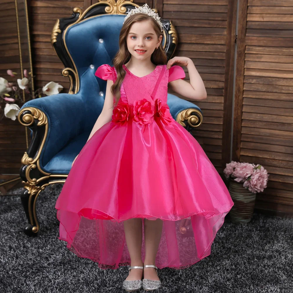 2024 Girls Elegant Luxury Birthday Baby Princesa Dress Kids Party  Holiday Dresses 5 To 8 10 12 Years Old Pink Children Clothes