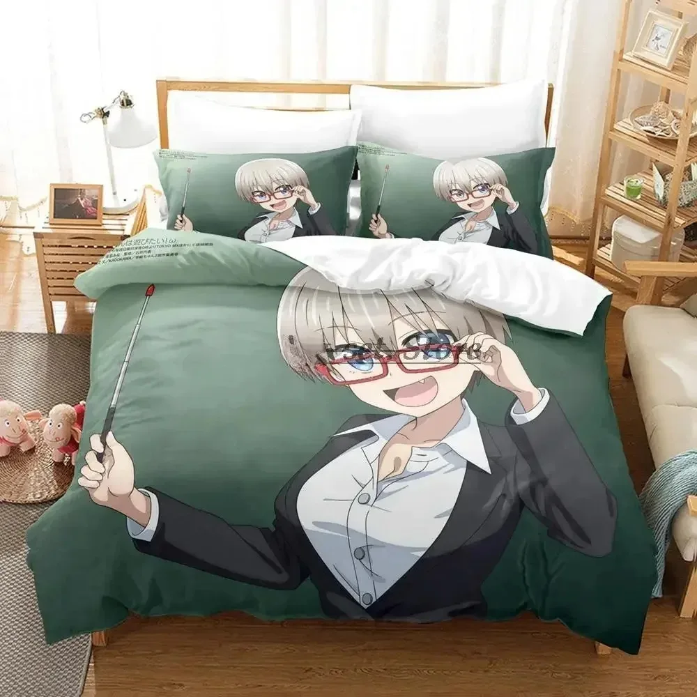 3D Anime Uzaki-chan Wants to Hang Out! Bedding Set Single Twin Full Queen King Size Bed Set Adult Kid Bedroom Duvet cover Sets