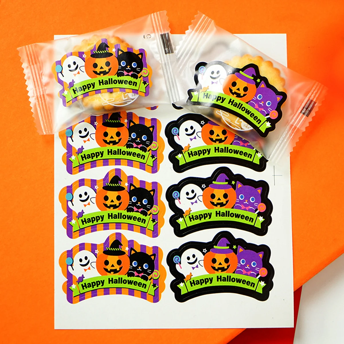 Halloween Stickers Pumpkin Ghost Cat Stickers For Candy Biscuit Bags Gift Packing Happy Halloween Decoration DIY Party Supplies