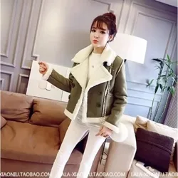Frauen Winter Mantel Top Herbst Frauen Revers Wildleder Leder Tasche Kühlen Pilot Jacke Faux Lamm Wolle Motorrad Jacken 2023 Neue Warme
