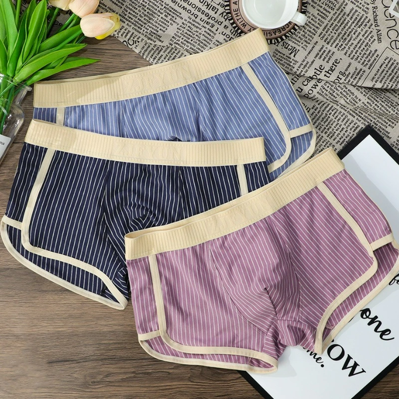 

Cotton Men's Breathable Boxer Shorts Men's Briefs Summer Mid Waist Comfortable Shorty Underwear Briefs Striped Panties New
