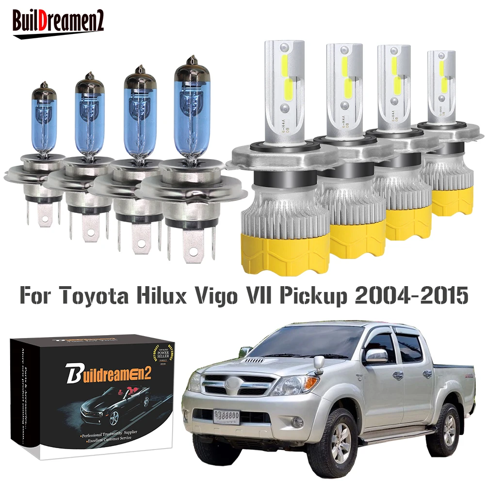 4 X Truck Front Headlight High Low Beam LED Halogen Head Light Bulb Hi/Lo Beam 12V For Toyota Hilux Vigo VII Pickup 2004-2015