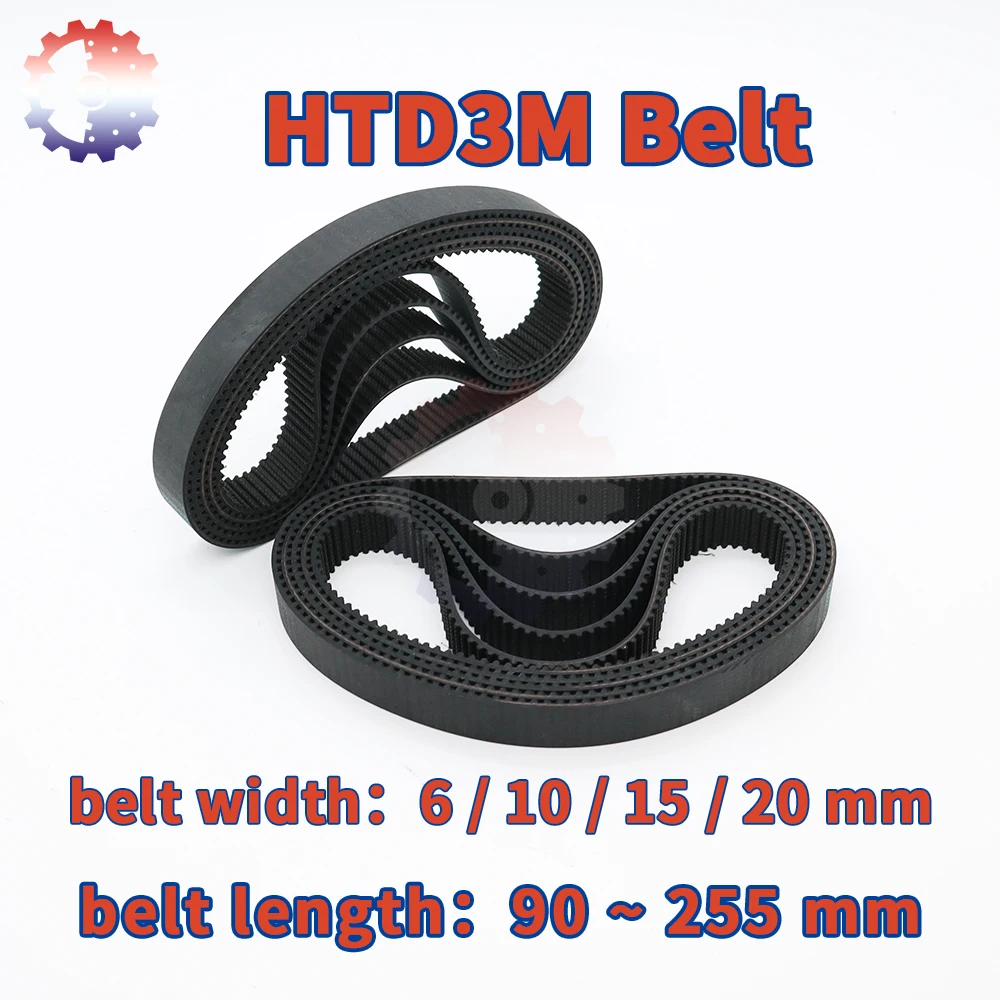 HTD 3M Timing Belt 3M Belt Length 90mm~255mm Belt Width 6 10 15 20mm For Pulley Belt Rubber Closed Loop Synchronous Belt HTD3M