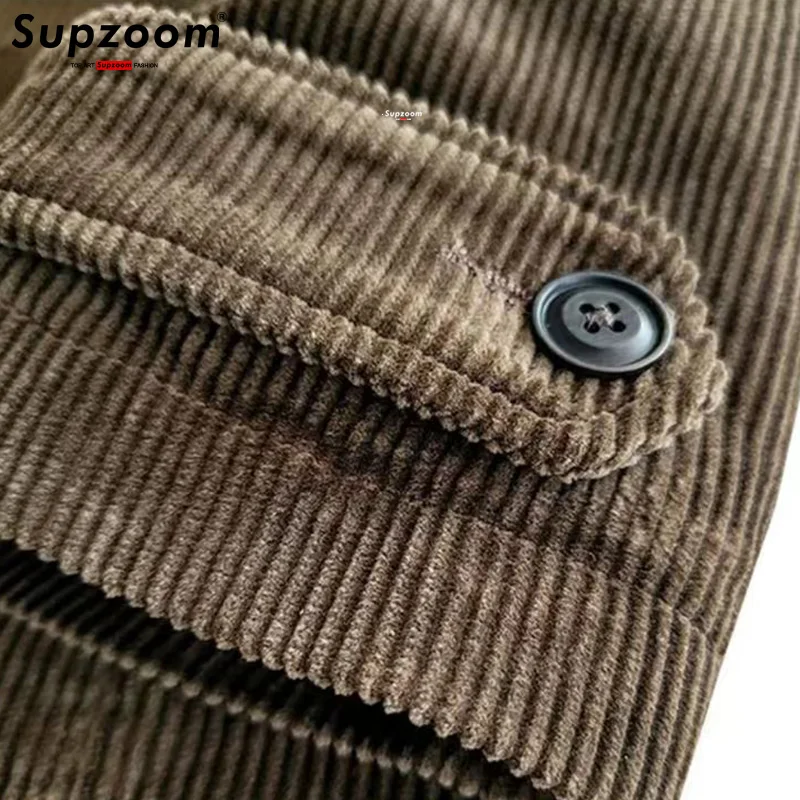 Supzoom Fashion New Arrival Casual Thick Corduroy Coat Double Breasted Turn-down Collar Autumn And Winter Trend Loose Jacket