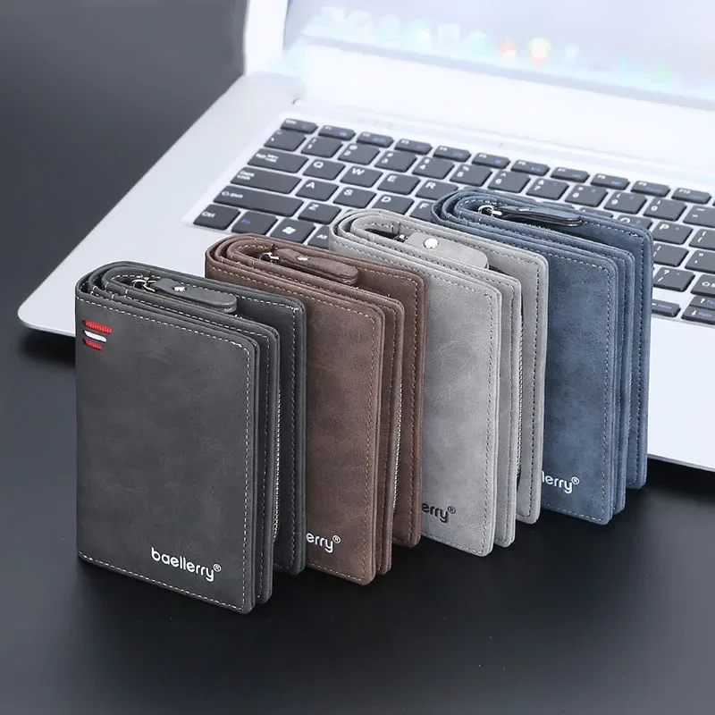 2024 Men Abrazine Korean Tri-Fold Coin Purse Canvas Wallet Solid Color Fashion Slim Multifunctional Classic Portable Card Holder