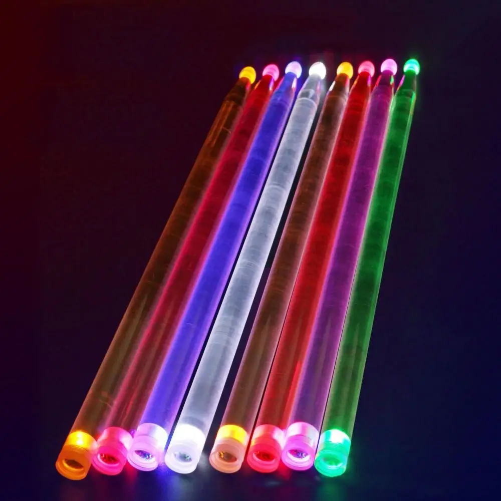 Baquetas fluorescentes de percusión acrílicas, baquetas luminosas coloridas 5A que brillan en la oscuridad, platillos de luz brillante para tambores, 2 uds.