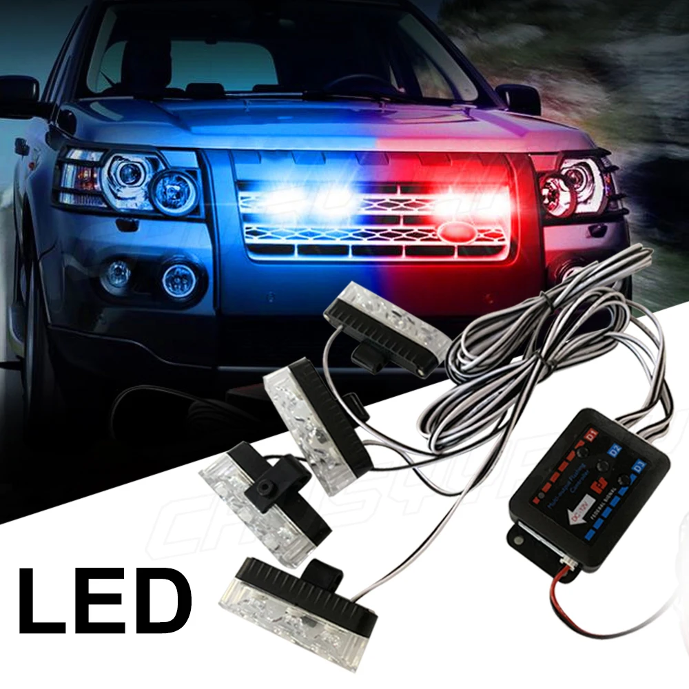 

PCVBMLAUT 4 In 1 Red Blue Emergency Strobe Lights Police Lights 12V With Flash Grille Light for Cars Truck Van SUV