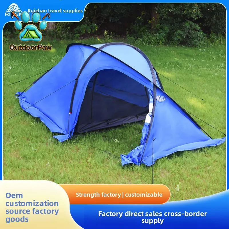 Outdoor camping tent windproof and rainproof portable automatic blue snow park recreational hiking camping tent