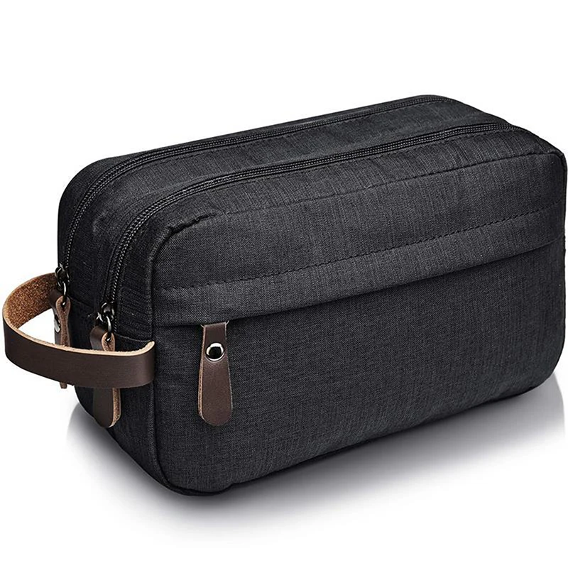 2024 Waterproof Organizer Bag New Casual Canvas Cosmetic Bag With Leather Handle Travel Men Wash Shaving Women Toiletry Storage