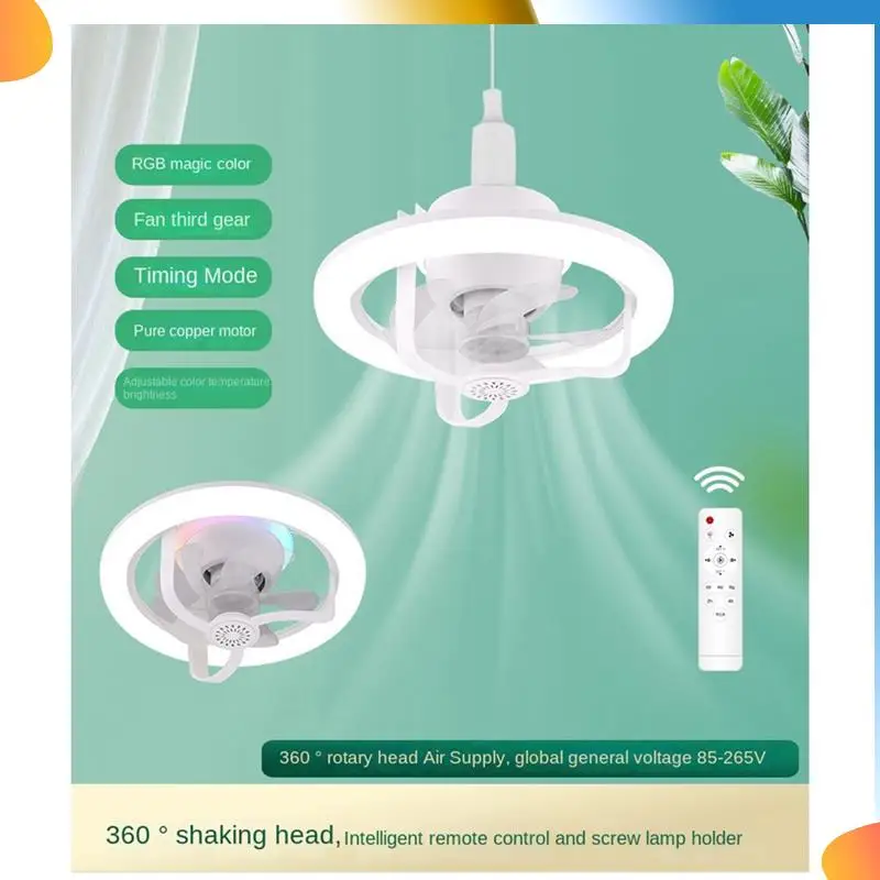 

B48A 360 ° Rotating Ceiling Fan Light E27 Intelligent Fan With Remote Control LED Fan Light For Living Room Bedroom Top 50W Dura
