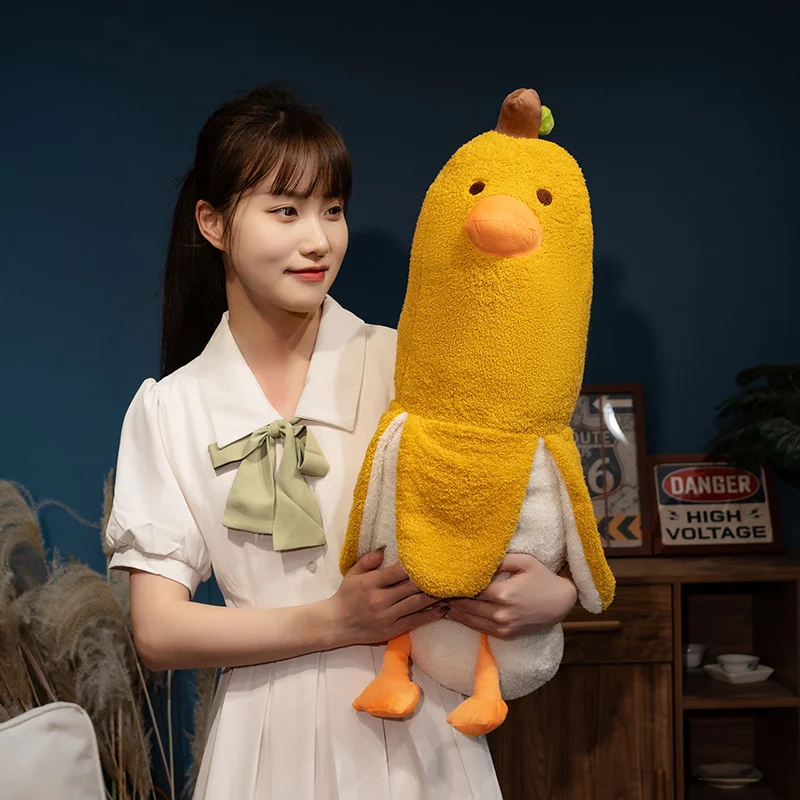 バナナのアヒルのぬいぐるみ,長いストリップ,かわいい皮をむいた果物の枕,子供のための,クリスマスと誕生日の贈り物,子供のための家の装飾