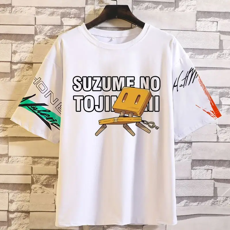 อะนิเมะเกมสินค้าซูซูเมะ'การเดินทางเสื้อยืดแขนสั้นฤดูร้อนยู ไนเซกซ์ ซูซูเมะ โทมิโอกะแมวหลวม PLUS ขนาด