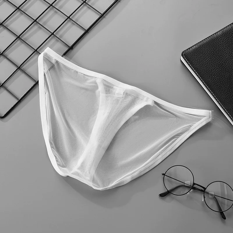 Man's Net Mesh Half Sheer Sexy PVC Low waist Briefs