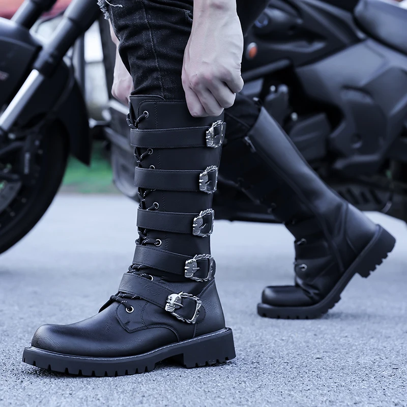 Men's Motorcycle Boots Riding Tall Casual Unique Street Style Plus Size Versatile
