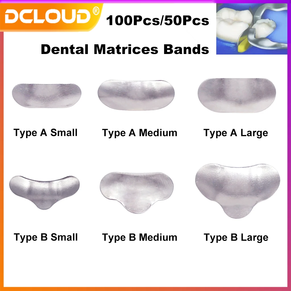 100/50Pcs Matrice dentale Bande Matrici sagomate Durezza sezionale Elasticiry Matrix Strisce Strumento Dentista Odontoiatria Igiene orale