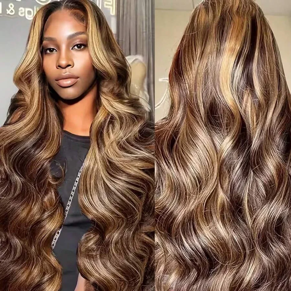 1B/27 Highlight Ombre 13x6 HD Lace Front Wigs Human Hair Body Wave Lace Frontal Wig Pre Plucked With Baby Hair Pre Colored Transparent 200% Density Wig 38 Inch