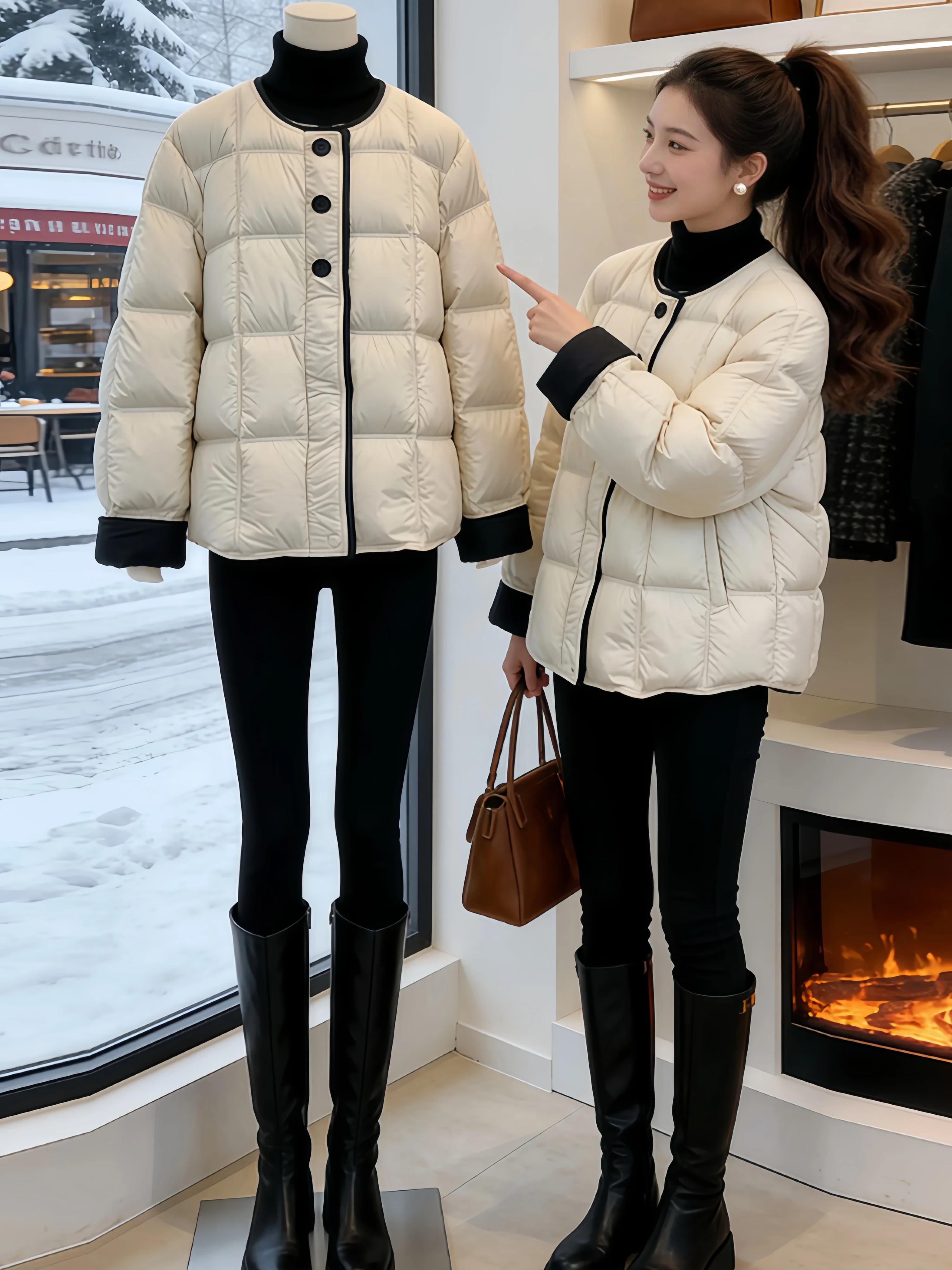 

Korean Style Casual round Neck down Jacket Women's Winter Slimming Outerwear Fashionable Cotton Coat Age-Defying Versatile