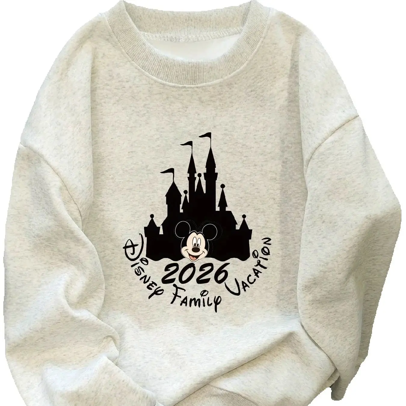 ديزني 2026 الأسرة متعة الكرتون القلعة طباعة المرأة عادية البلوز استرخاء صالح الجولة الرقبة البلوز تي شيرت للفتيات Y2k القمم