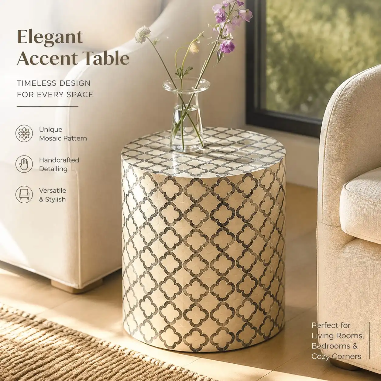 Round Nordic Coffee Table with Hidden Storage – Modern Ceramic-Style Side Table for Living Room