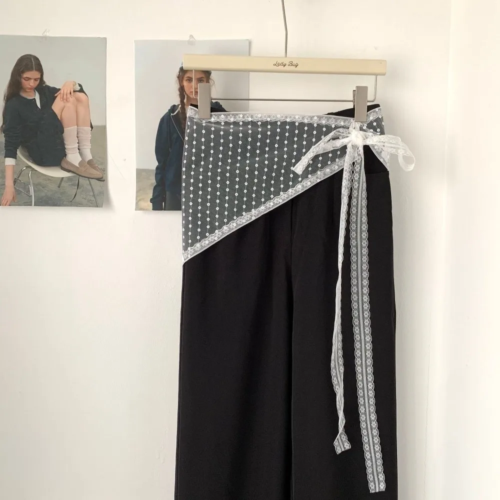 

Fashion Lace Trim Triangle Skirt Tulle Lace-up Design Half Skirt High Waist Butt Curtain Jeans Decoration