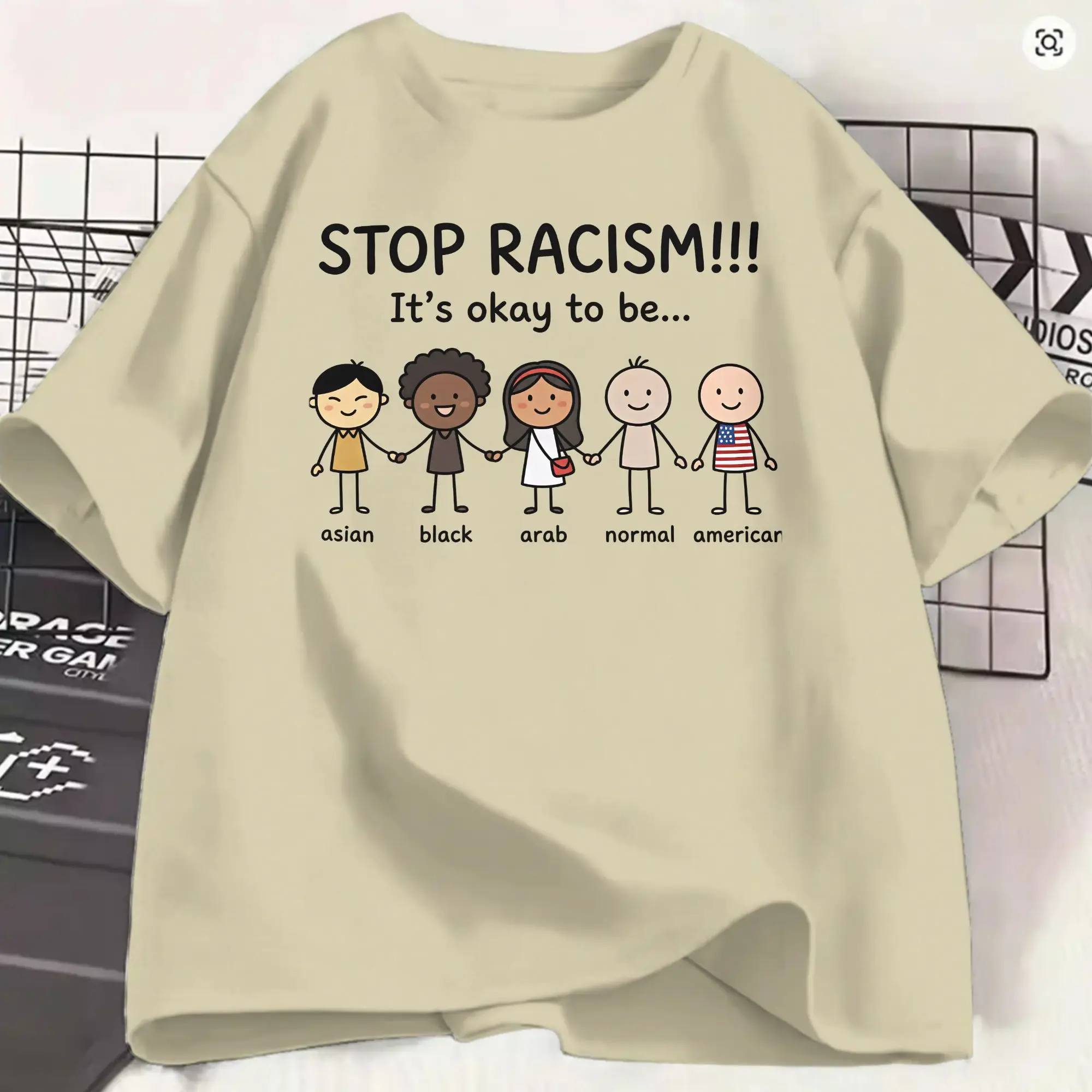 Humor Stop Racism It's Okay To Be Asian Black Arab Normal American T-Shirts Men Round Neck Pure Cotton T Shirt  Tees New Arrival