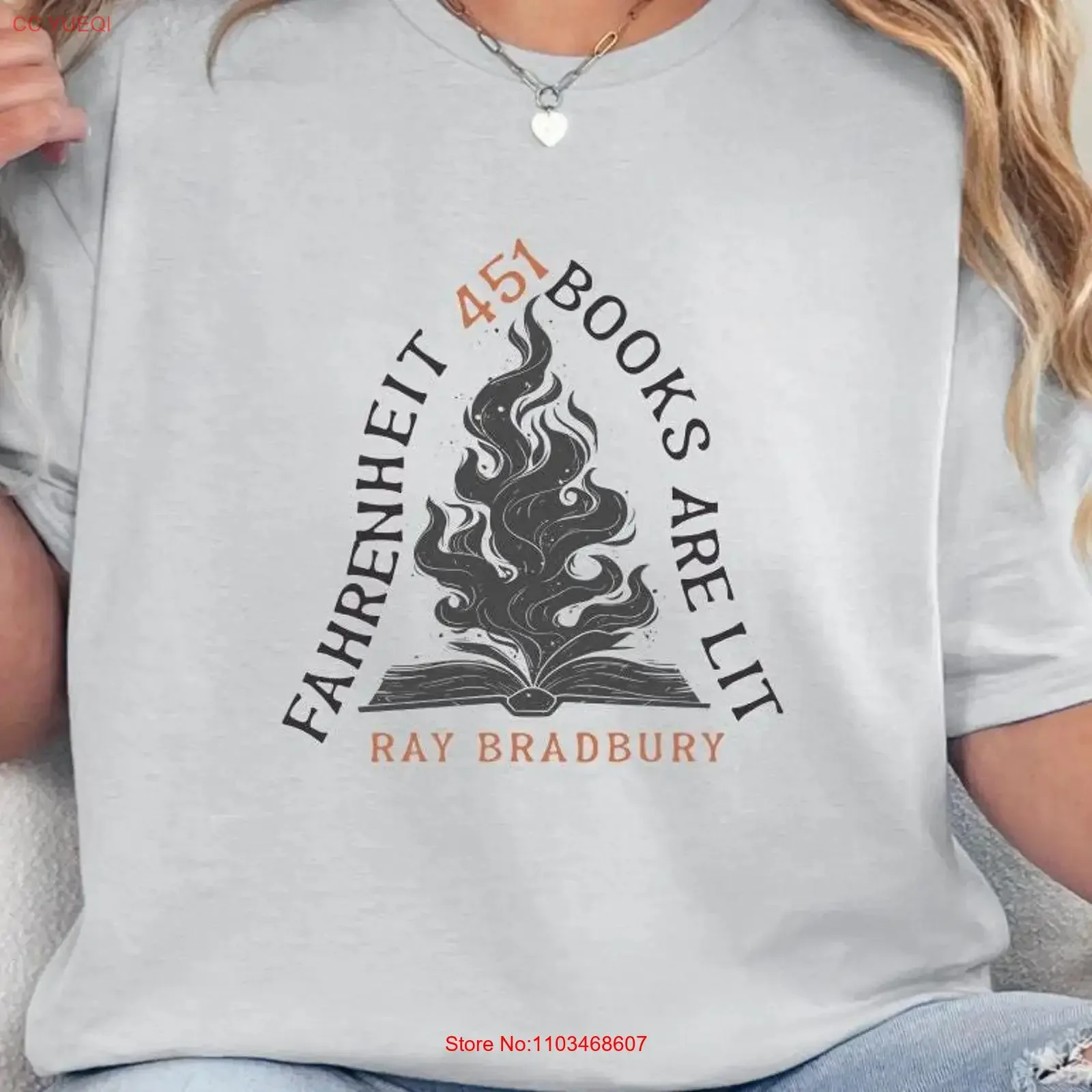 Camiseta divertida para amantes de los libros, libros iluminados Fahrenheit 451 Ray Bradbury, bibliotecario para profesores, clásico, vintage, lavado