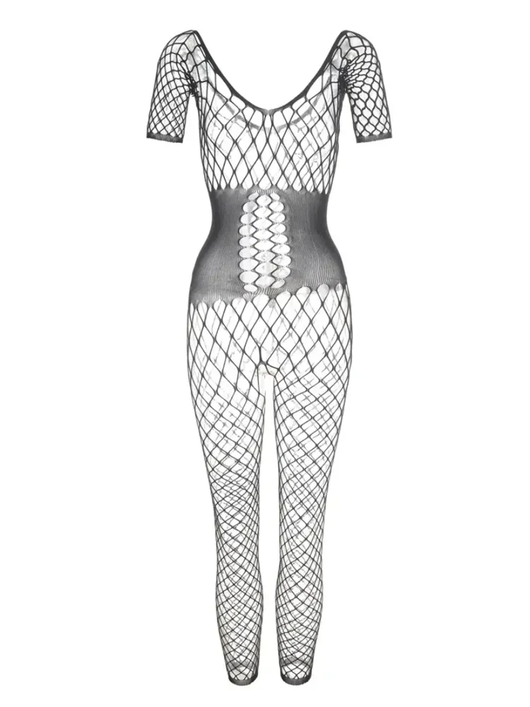 Combinaison de batterie en résille transparente pour femme, grande taille, haute commande, évider, initié, transparent, lingerie sexy, uniforme BDSM