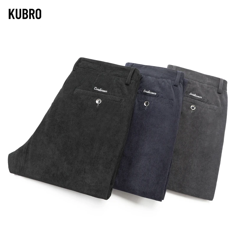 KUBRO-ropa de tela de pana para Hombre, pantalones Cargo elegantes y versátiles, holgados, rectos, cálidos, de alta calidad, para oficina, Otoño e Invierno