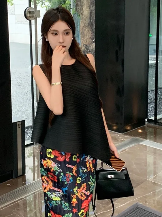 夏服韓国 Sle 非対称ベストトップタッセル f スカートハイウエスト Faion セットカジュアル甘い Sle ポリエステル繊維