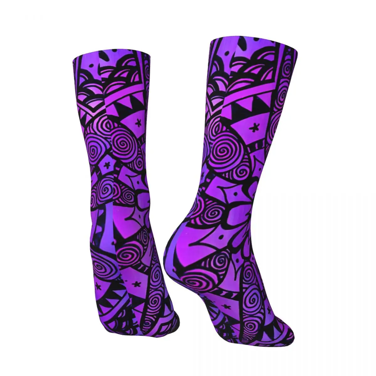 Purple Paisley Daisy Men's Socks Retro Harajuku Street Style Novelty Seamless Crew Sock