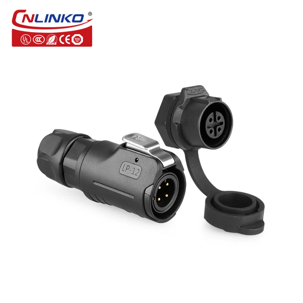 CNLINKO M12 IP68 quick connector for cable Waterproof Outdoor Plastic Power Push Pull Electrical Connector 4 pin