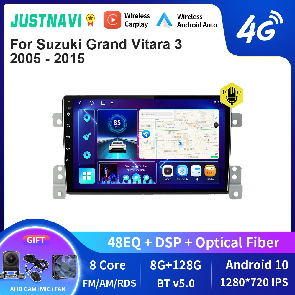 

JUSTNAVI QT10 Android 10.0 Car Radio For Suzuki Grand Vitara 3 2005 - 2015 Car Multimedia Video Player 2din Carplay GPS Navi