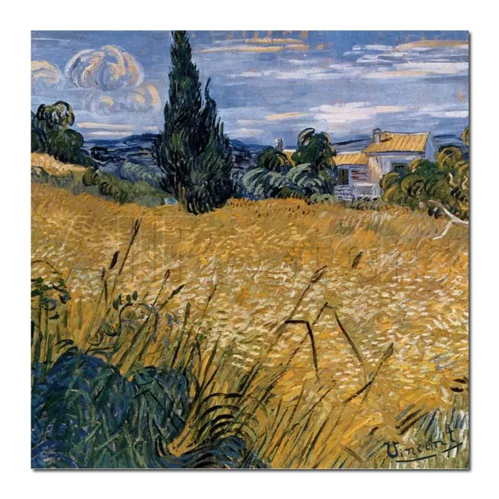 

Famous Landscape Canvas Art Champ De Ble Vert Avec Cypres By Vincent Van Gogh Reproduction Oil Painting Handmade High Quality