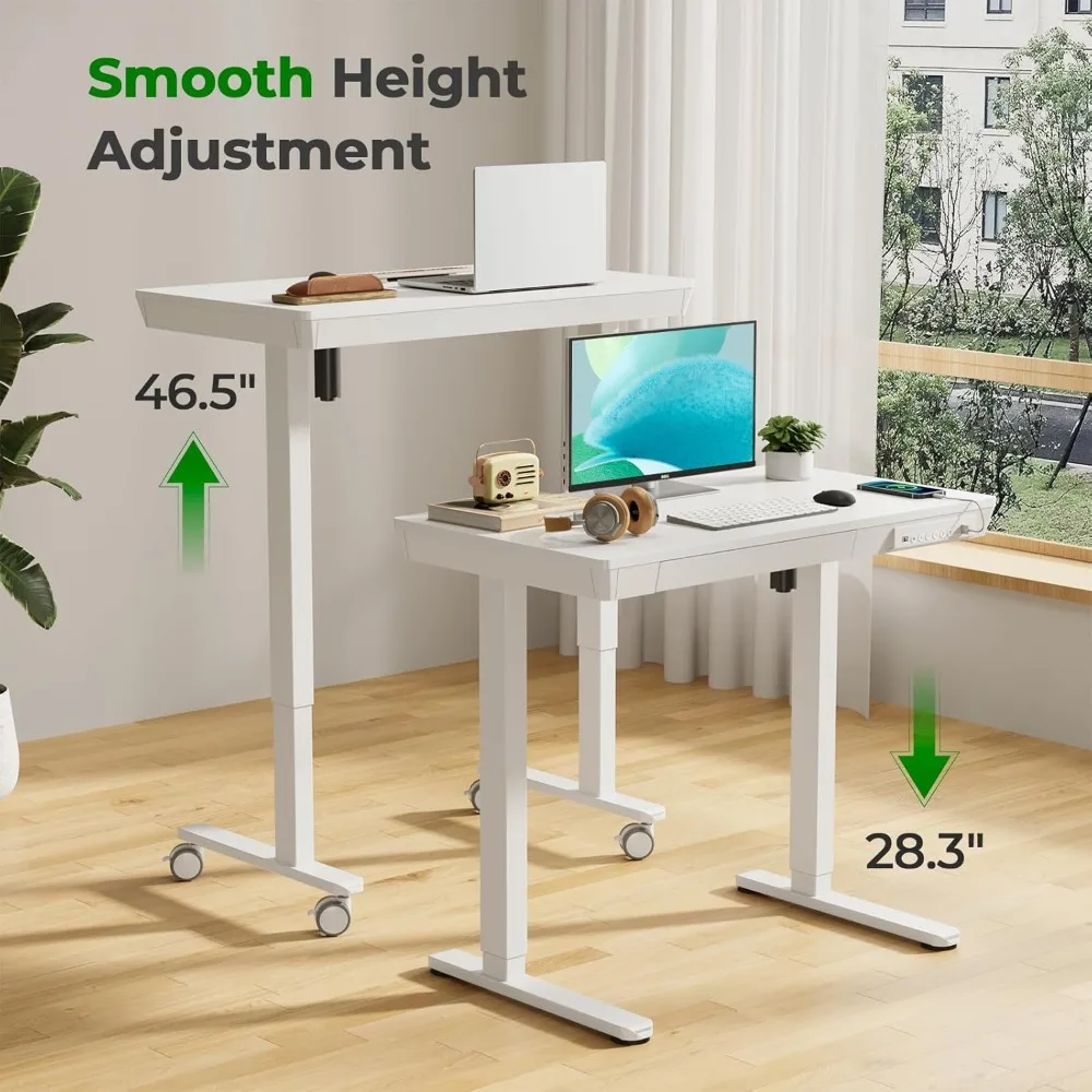 Electric Height-Adjustable Desk with Storage: 35" x 20" Compact Standing Desk