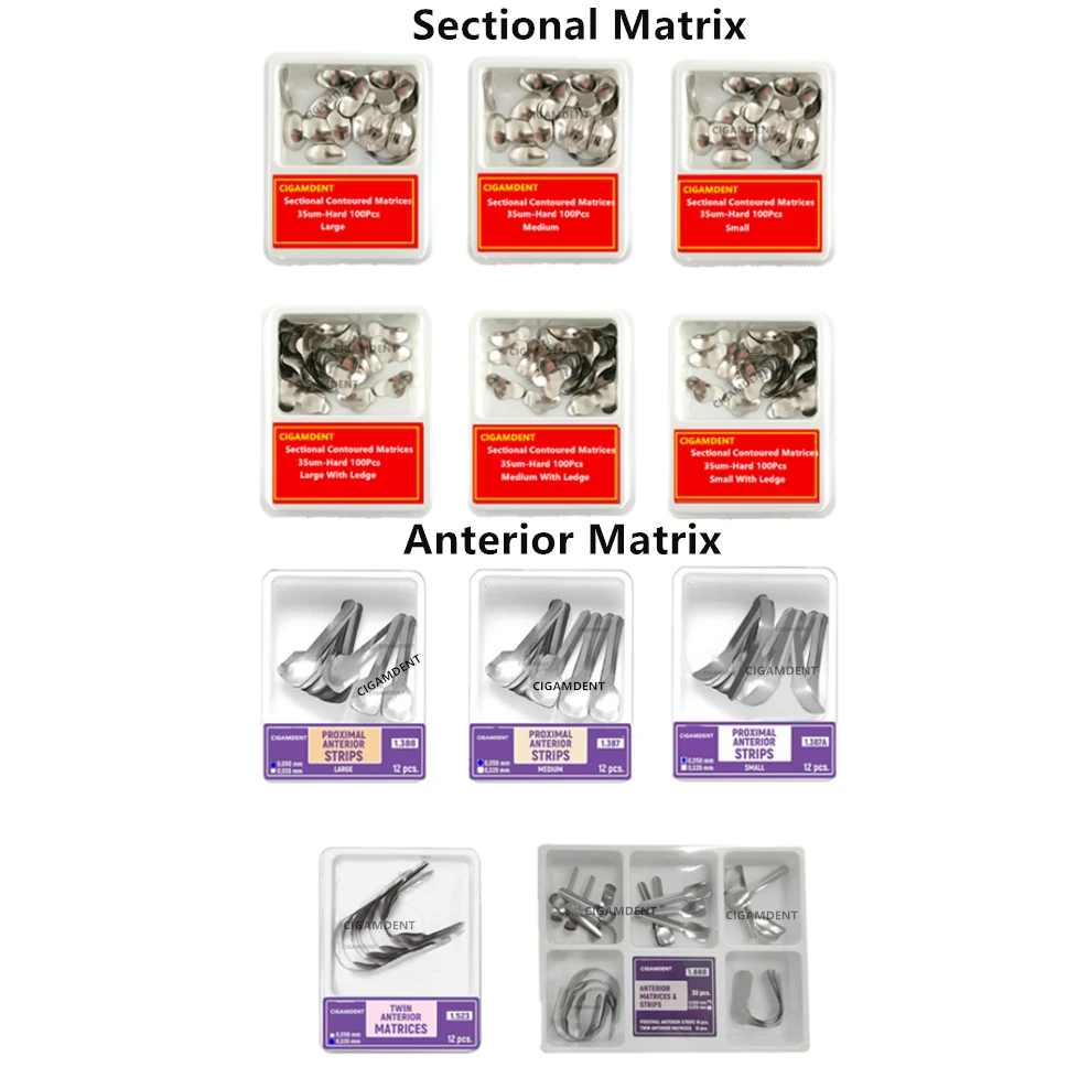 Dental Twin Anterior Matrices Dental Ortho--dontic Sectional Contoured Metal Matrice Stainless Steel Matrix Bands Dentist Materi