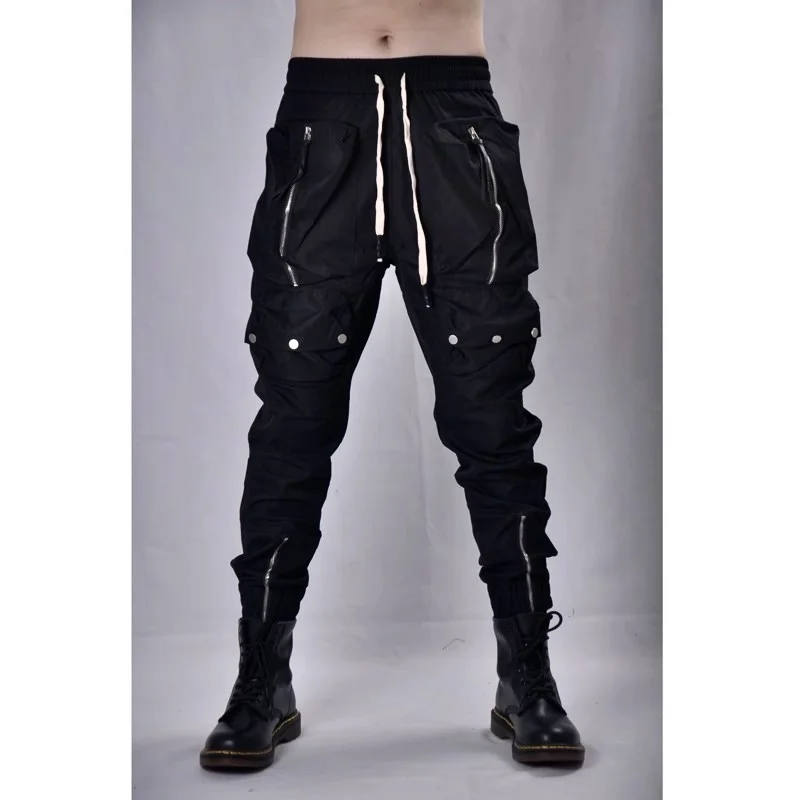 

Dark Heavy Zipper multi-pocket Techwear Overalls men's -fit High Street Small Feet Pants