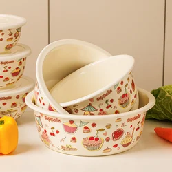 Enamel Basin Large Capacity Thickened Enamel Kitchen Vegetable Basin Cute Dessert Printing Household Soup Basin Container