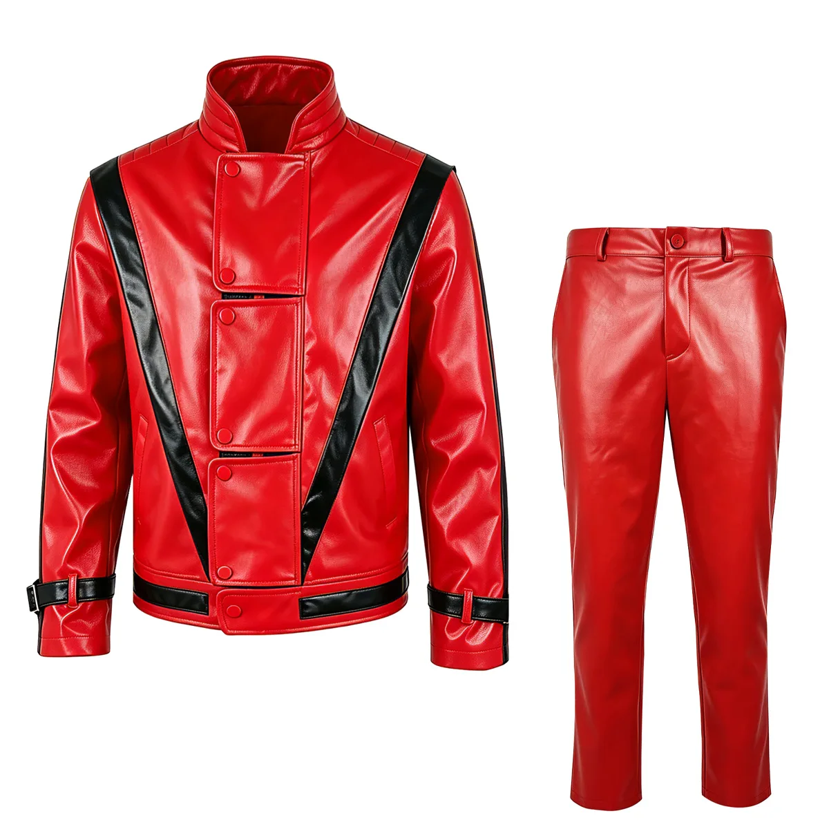 Michael Jackson Cosplay Costume Red Faux Leather Coat Pants Men's Halloween Chirstmas Party Stage Performance Role Play suit - view 2