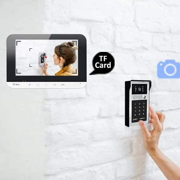 Campainha de intercomunicação de vídeo WiFi com desbloqueio remoto inteligente de sete polegadas, câmera com fio para vila familiar